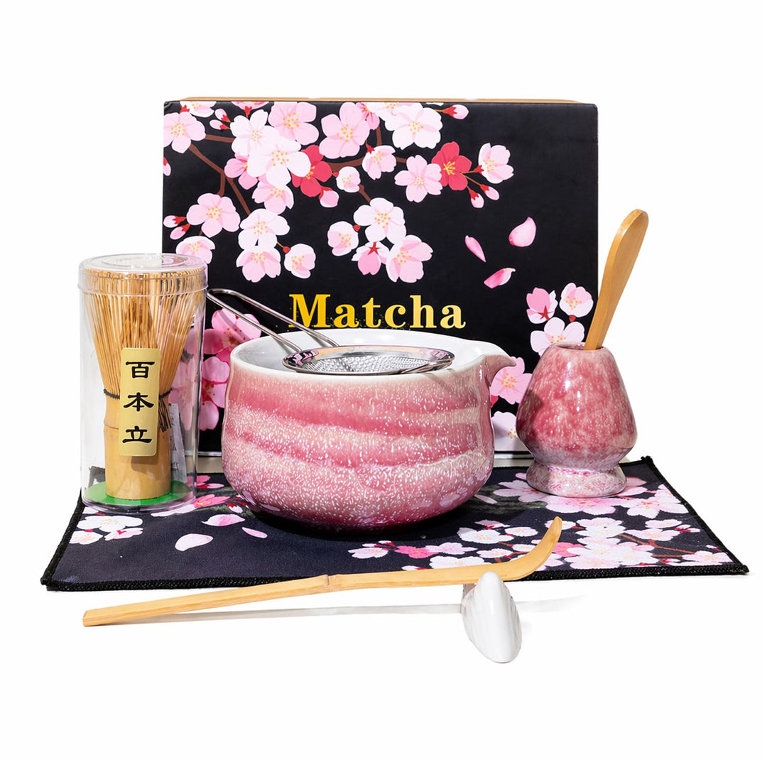 Matcha Set 8 Teilig, Matcha Tee Set Mit Schale, Bambusbesen, Halter, Sieb Und Lührer, Keramik Teeset