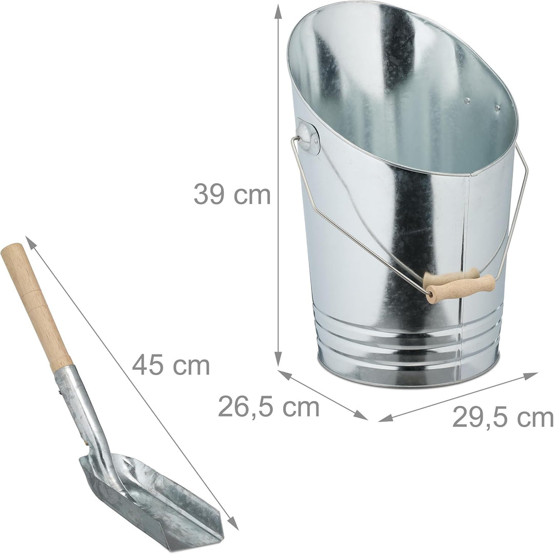 Relaxdays Kohleneimer, Schaufel, 10 Liter, Kohle, Pellets, Briketts, Kaminzubehör, Ascheeimer mit He