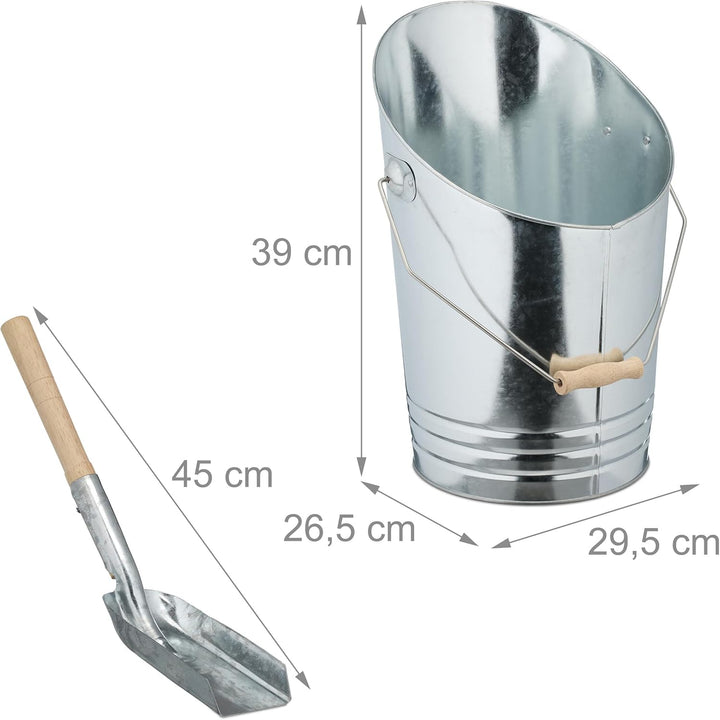 Relaxdays Kohleneimer, Schaufel, 10 Liter, Kohle, Pellets, Briketts, Kaminzubehör, Ascheeimer mit He
