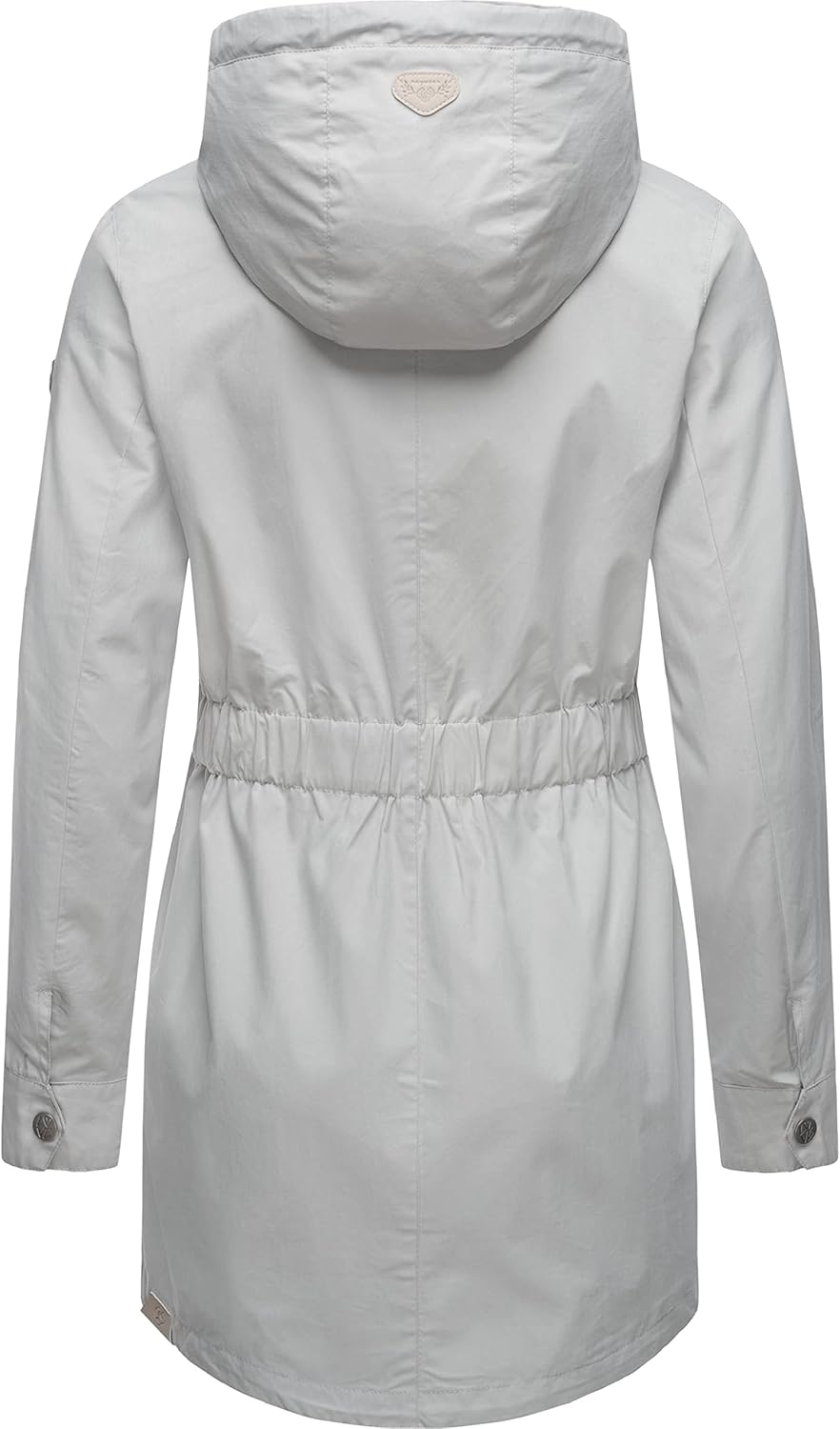 Ragwear Damen Übergangsjacke leichte Jacke lang mit Kapuze Mondda XS-XXL XS Light Grey, XS Light Gre