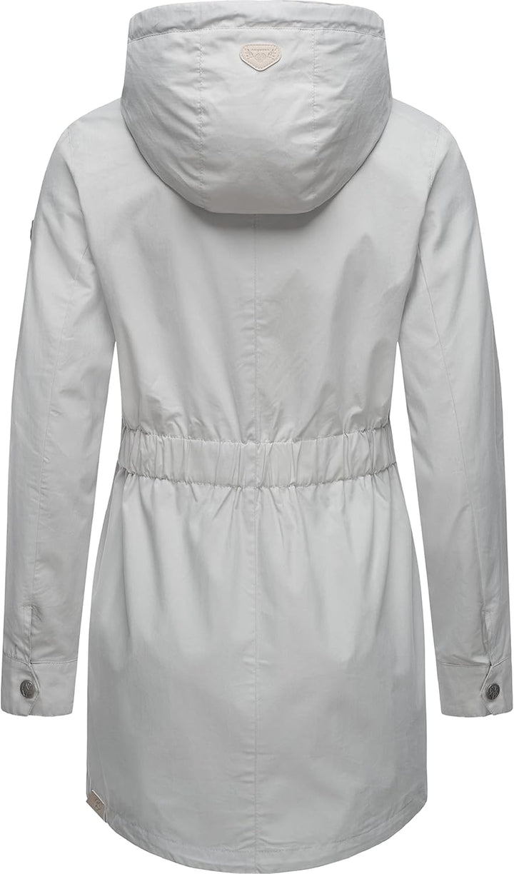 Ragwear Damen Übergangsjacke leichte Jacke lang mit Kapuze Mondda XS-XXL XS Light Grey, XS Light Gre