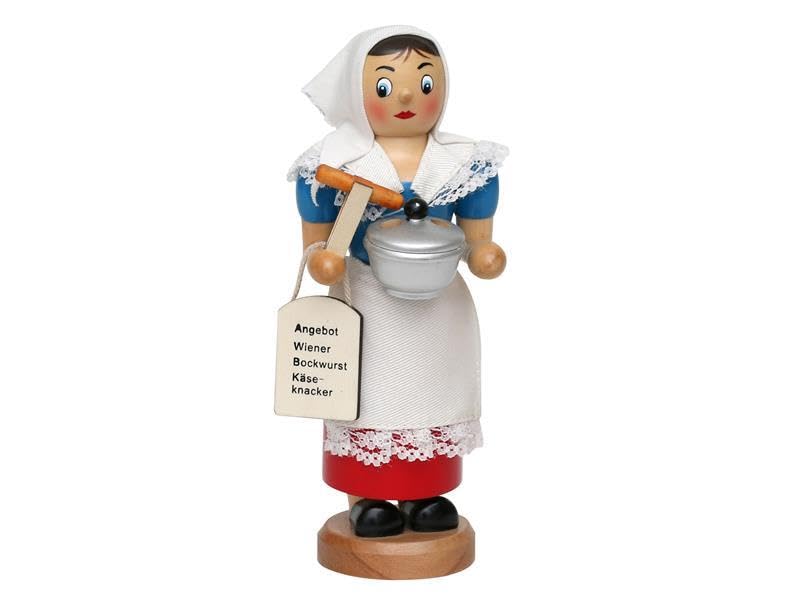 Dekohelden24 Räucherfrau, De Würschtle Fraa, ca. 19 cm, mit rauchenden Wurstkessel, Holz, 18 cm, De
