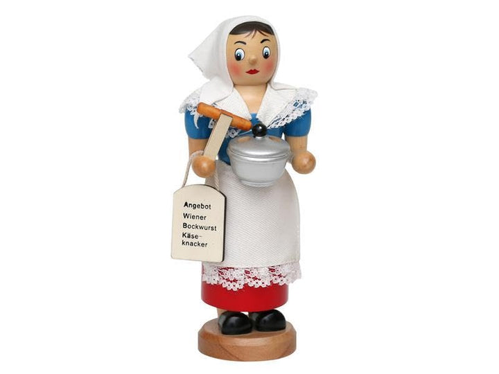 Dekohelden24 Räucherfrau, De Würschtle Fraa, ca. 19 cm, mit rauchenden Wurstkessel, Holz, 18 cm, De