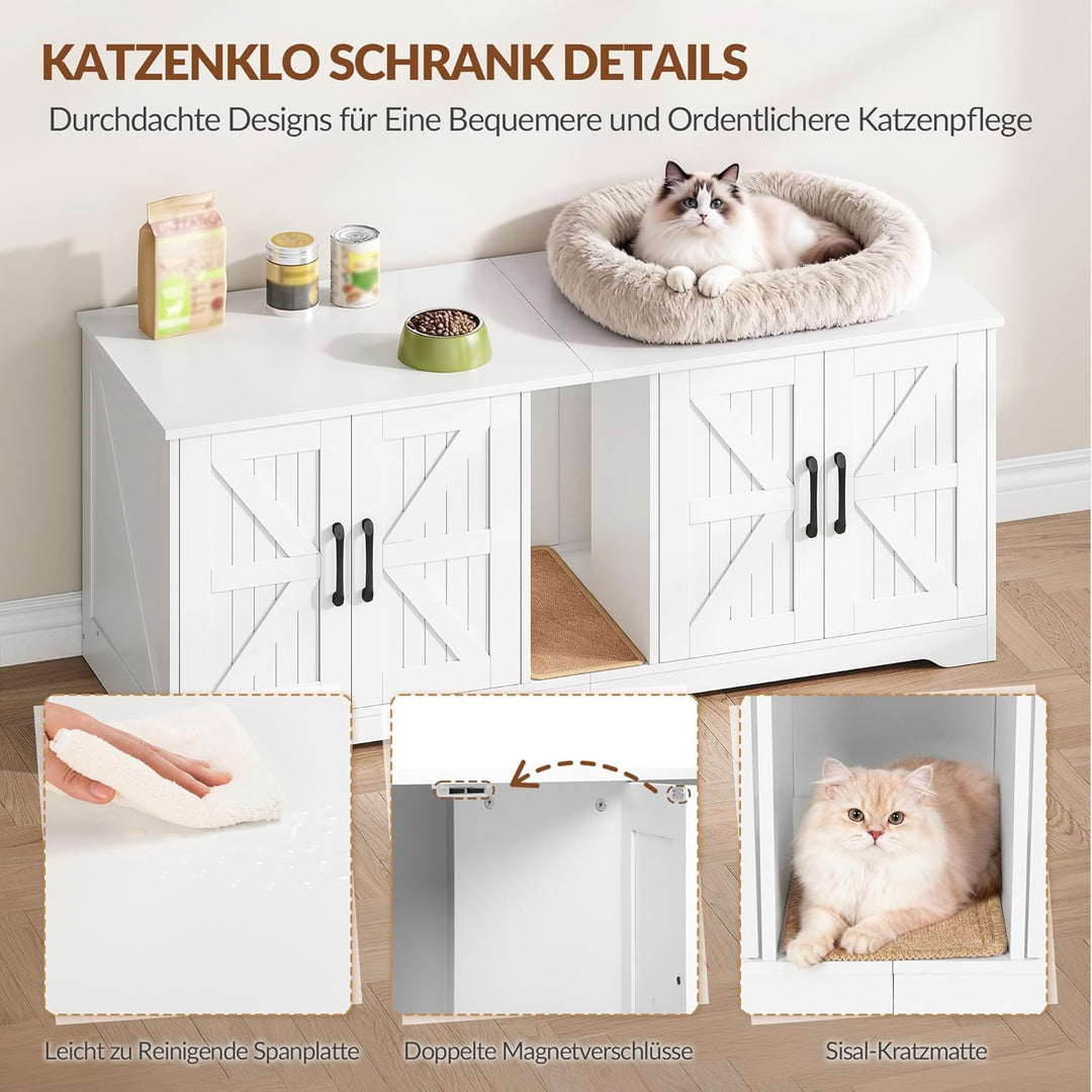 Katzenklo Schrank für 2 Katzen, Katzenklo Versteckt Schrank Möbel, Katzenhaus Holz Beistelltisch mit