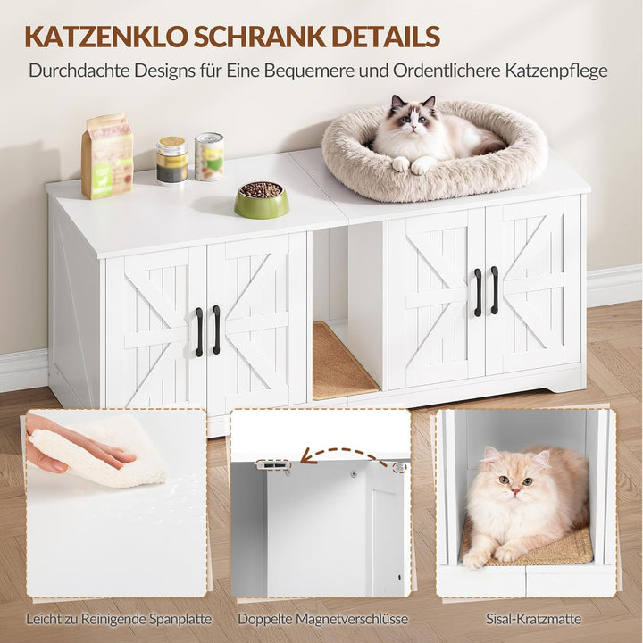 Katzenklo Schrank für 2 Katzen, Katzenklo Versteckt Schrank Möbel, Katzenhaus Holz Beistelltisch mit