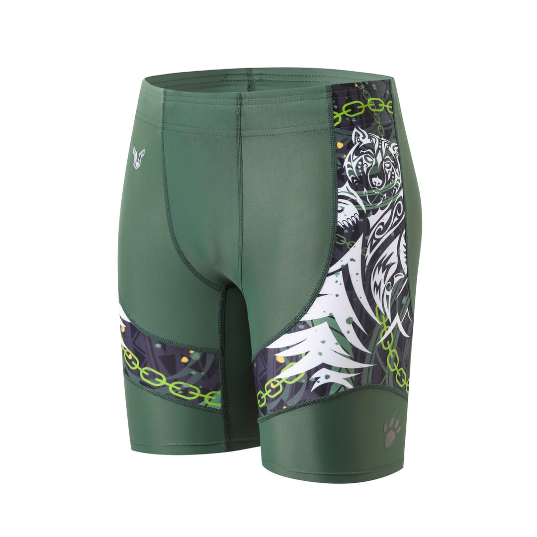 HUGE SPORTS Herren Splice Schwimmhose Kompression Jammer Lang Wilde Serie S Bär Grün, S Bär Grün