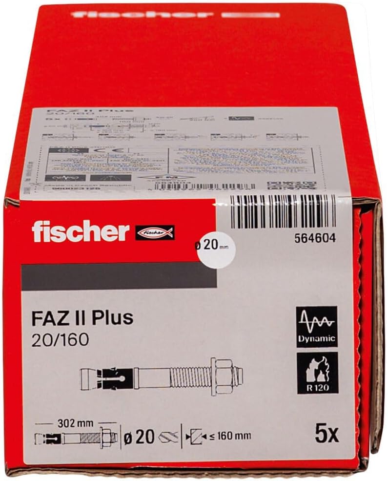 fischer Bolzenanker FAZ II Plus 20/160 gvz, Schwerlastanker mit hoher Tragfähigkeit, Ankerbolzen für