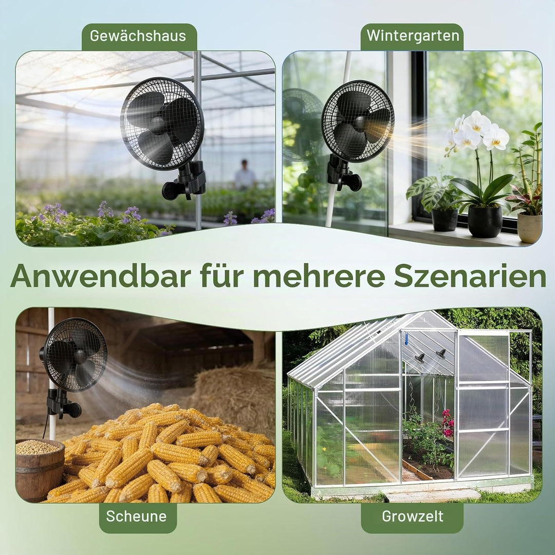 Grow Ventilator mit Clip, 20W Oszillierender Lüfter, 2 Geschwindigkeiten, 90°/120° Doppelschwenk, 31