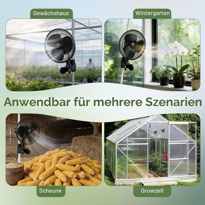 Grow Ventilator mit Clip, 20W Oszillierender Lüfter, 2 Geschwindigkeiten, 90°/120° Doppelschwenk, 31
