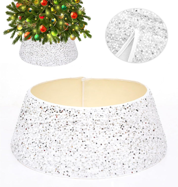 Weihnachtsbaumrock-Dekorationen, 60 cm Weihnachtsbaumrock Baumkragen Rot Glitzernd Weihnachtsbaum So