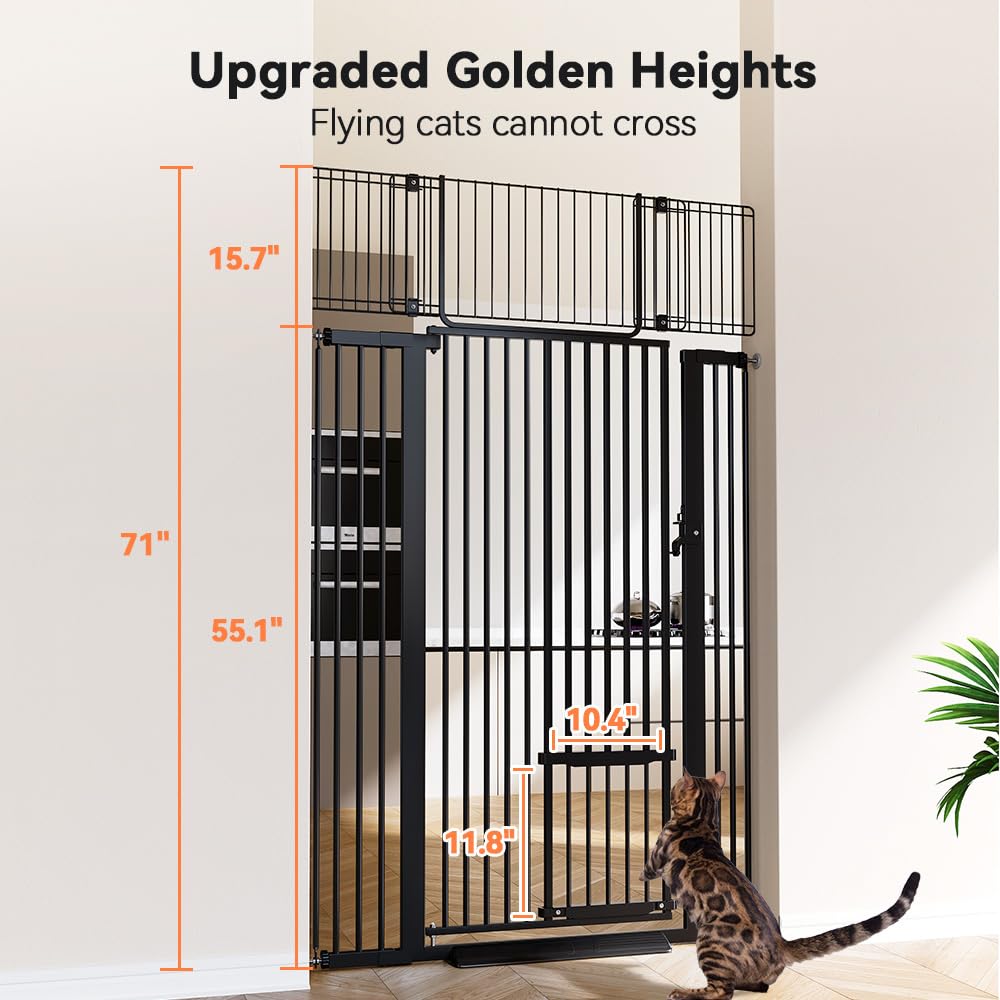 COMOMY 180 cm Extra Hoch Türgitter Katze/Hund, 75-103 cm Extra Breit Türschutzgitter mit Verstellbar