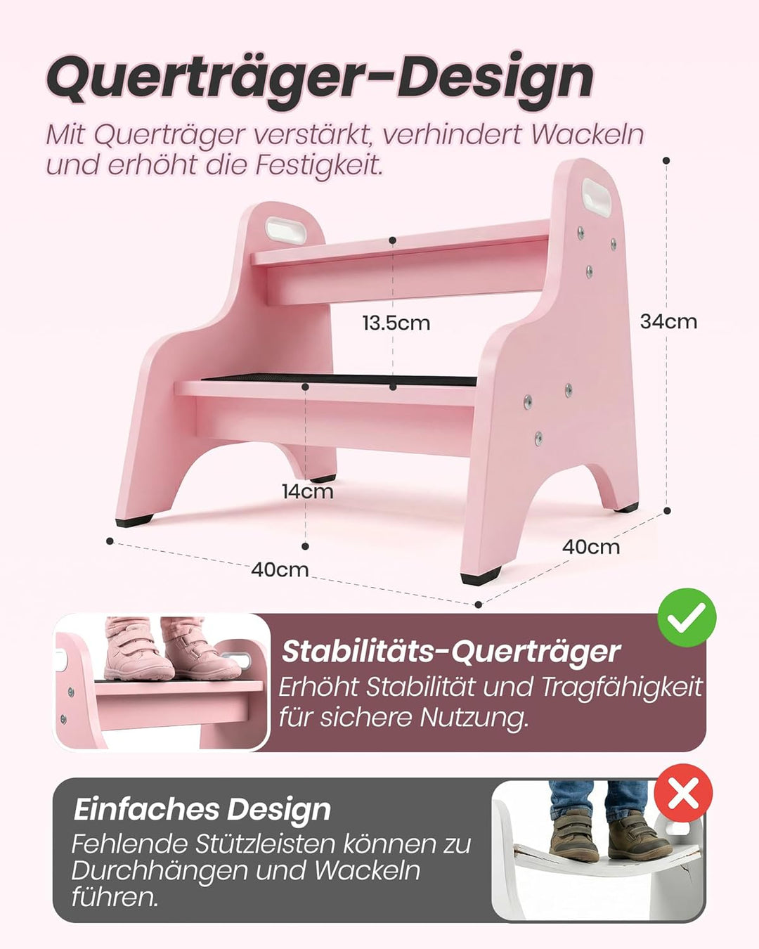 Tritthocker Kinder aus Massivholz – 2 Stufen & rutschfest – Für Bad & Küche – Skandinavisches Design