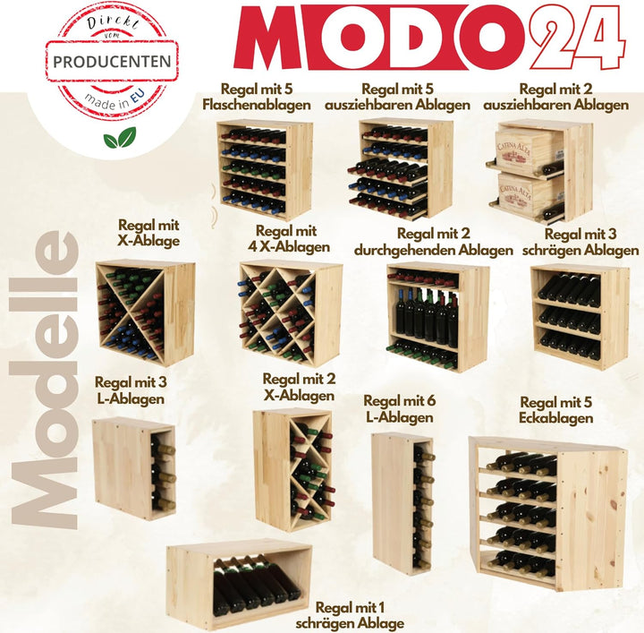 Flaschenregal mit Auszugsböden, Weinregal Massivholz für 12 Flaschen, Weinschrank, Modulares Weinstä