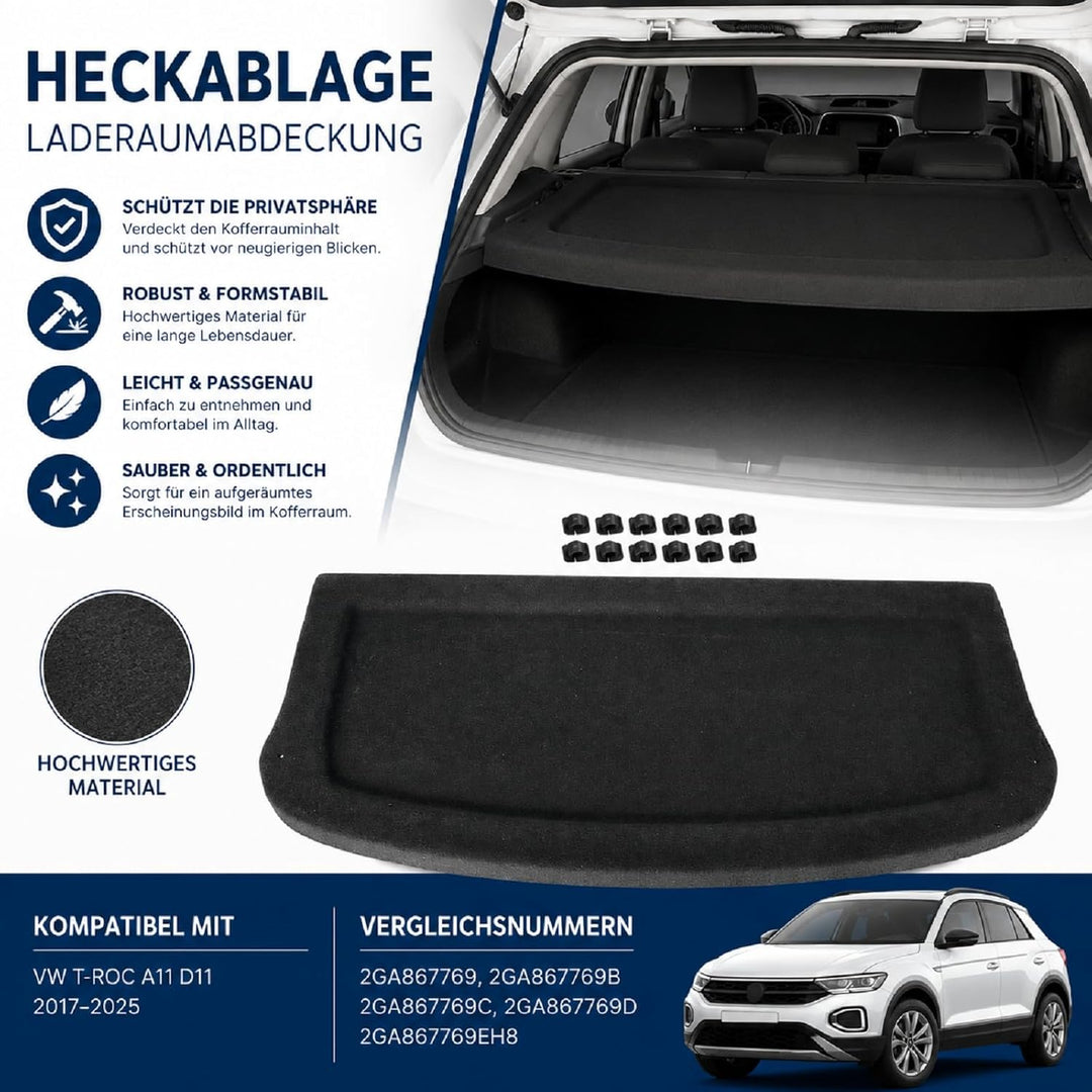 Heckablage Laderaumabdeckung Kofferraumabdeckung Kompatibel mit VW T-ROC A11 D11 2017–2025 2GA867769