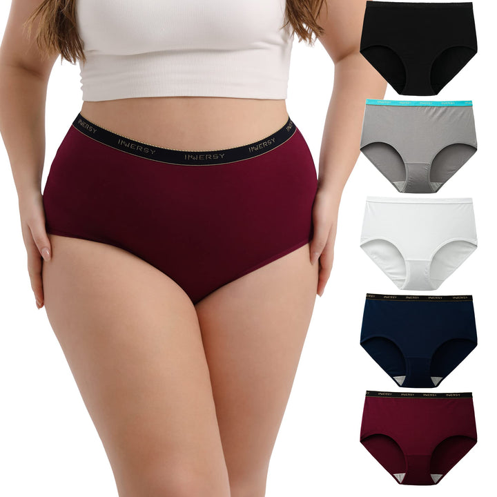INNERSY Unterhosen Damen Grosse Grössen Schlüpfer Baumwolle High Waist Slip Maxi Unterwäsche 5er Pac