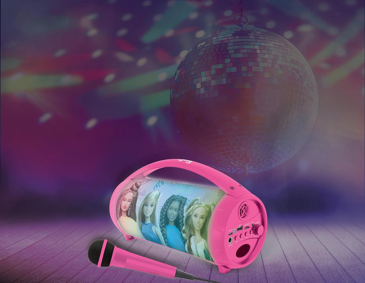 Lexibook, Barbie, Kabelloser Lichtlautsprecher mit Mikrofon, Stereosound, Karaoke-Funktion, USB- und