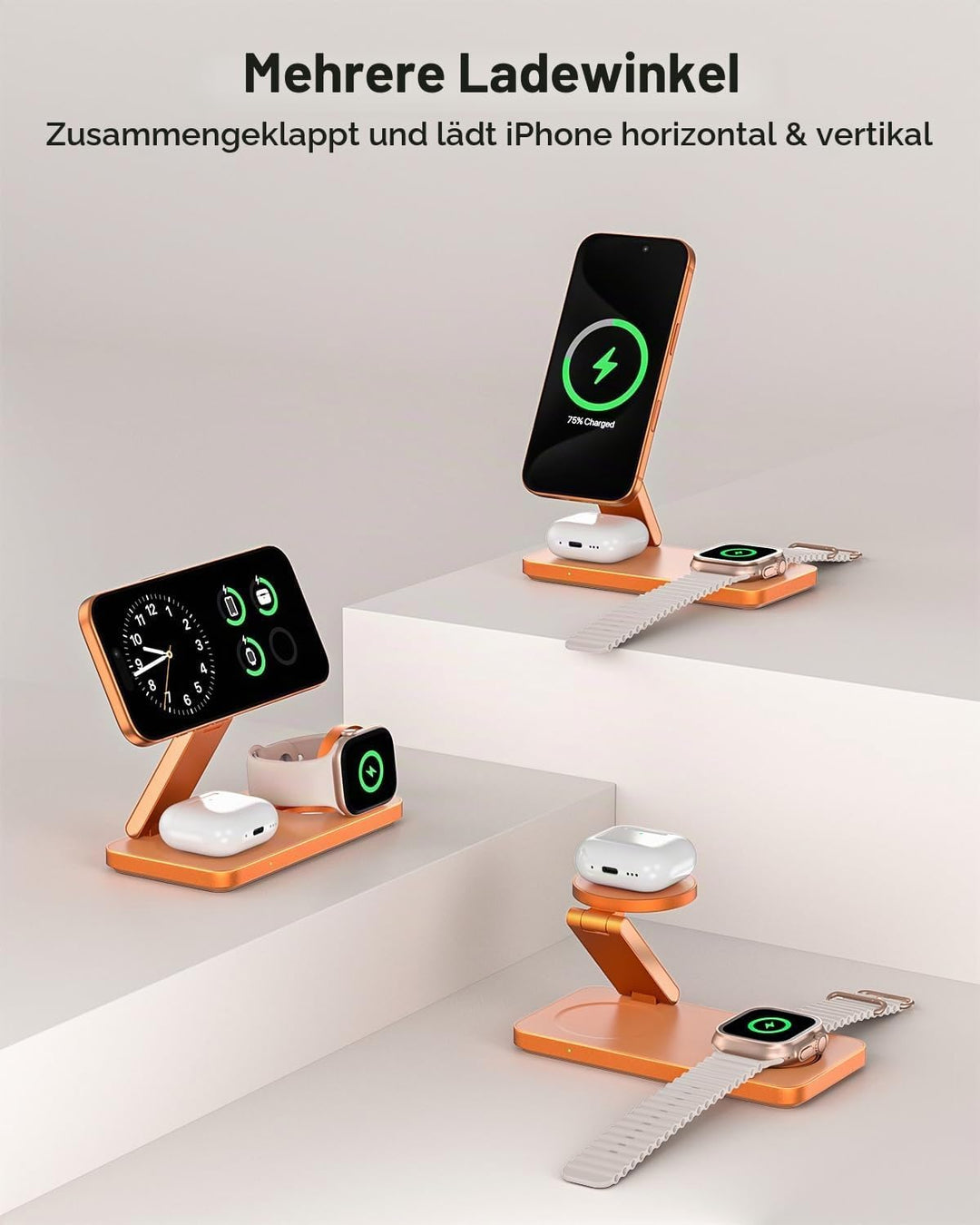 Qi2.2 Ladestation Apple Watch und iPhone, Kompatibel mit Magsafe Ladegerät 25W, 3 in 1 iPhone Ladest