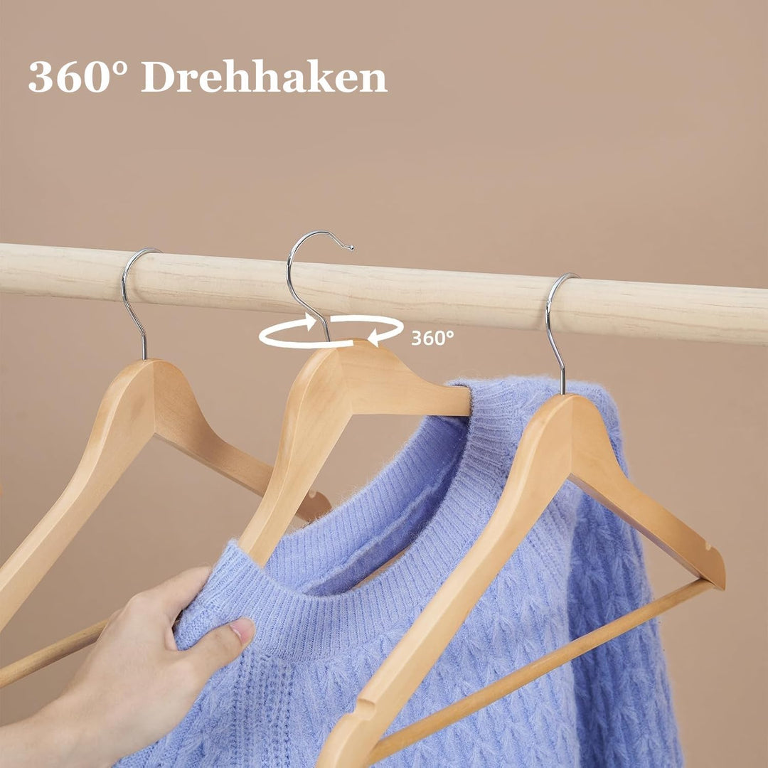 Kleiderbügel Holz 20er Set – Premium Holzbügel aus Massivholz mit Hosensteg, Kerben & 360° Haken für
