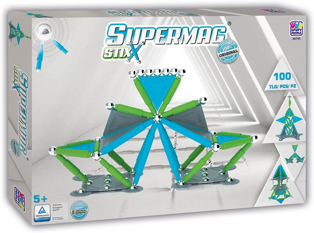 Happy People - Supermag Stix Magnetisches Konstruktionsspielzeug (Supermag Stix 100-Teile), Supermag