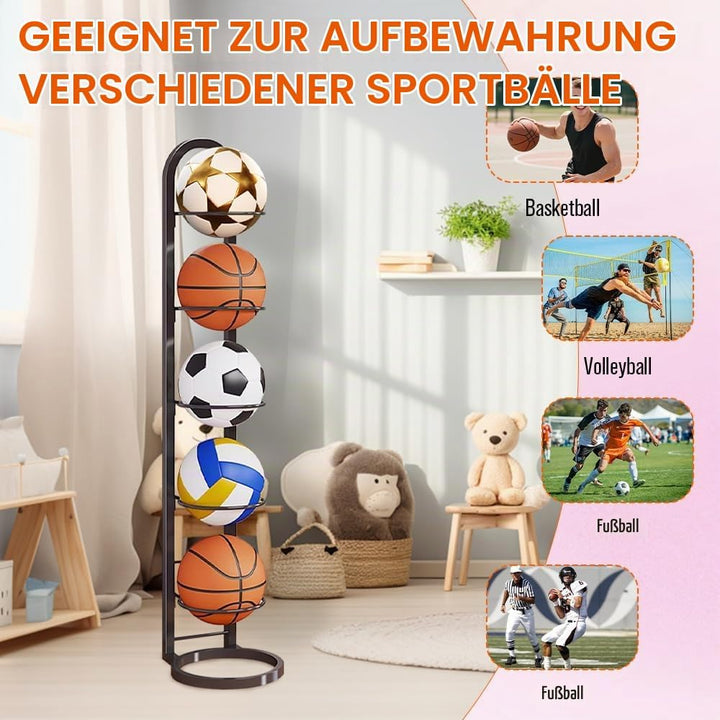 Stufiger Ballständer, Vertical Ballregal Fussball Ständer, Abnehmbares Standing Rack Halter, Ball Au