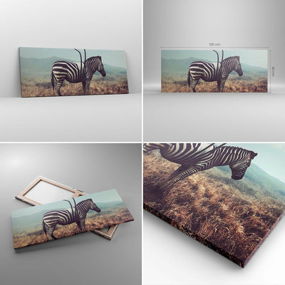 Panorama Bilder auf Leinwand 100x40cm Leinwandbild Zebra Tier Wiese Gross Wanddeko Bild Schlafzimmer