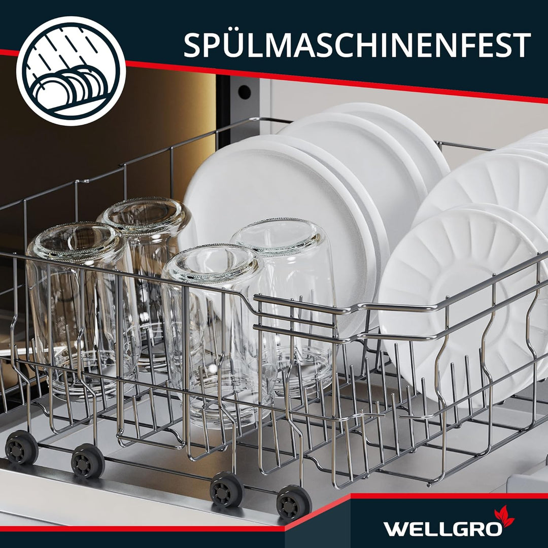 WELLGRO 12x Einmachgläser mit Schraubdeckel - 550ml - Deckel rot kariert To 82 - Made in Germany - V