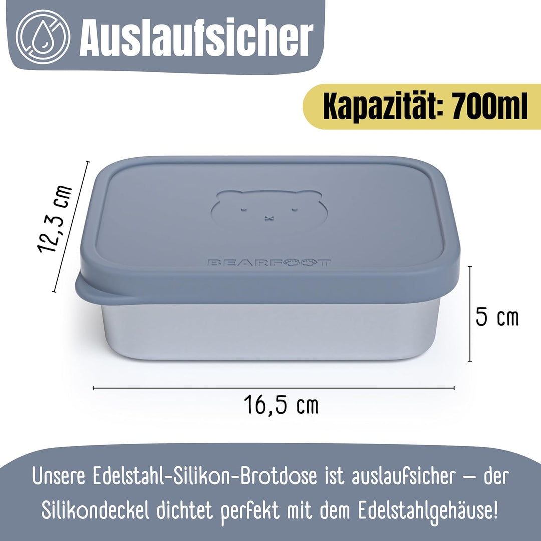 BEARFOOT Edelstahl Brotdose Kinder mit Silikondeckel (Blau, 700 ml) | BPA-frei, auslaufsicher, Brotz