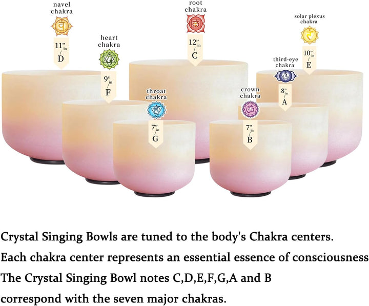 Hye-eun Sunset Kristall Klangschalen Set 432hz, 7-12 Zoll Quarz Crystal Singing Bowl Meditationsset