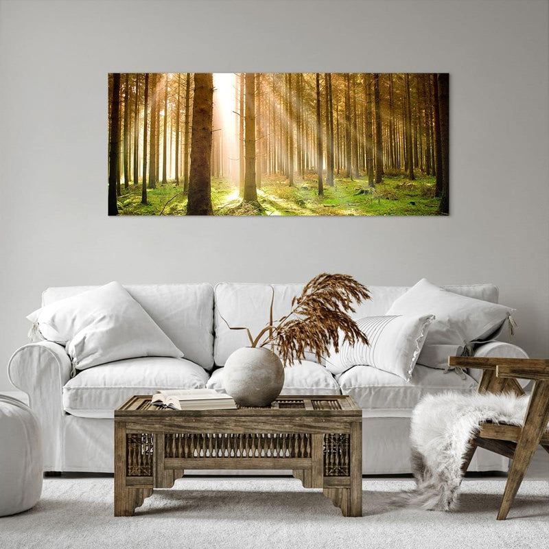 Wandbilder Dekoration Wohnzimmer Bäume Sonne Natur Panorama Bilder auf Leinwand 120x50cm Leinwandbil