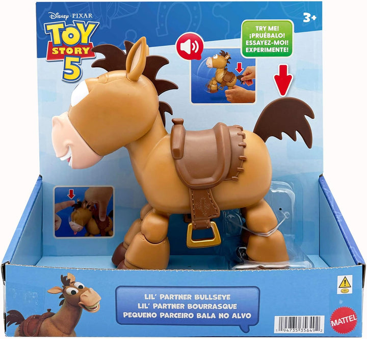 Mattel Disney Pixar Toy Story 5 bewegliche Pferdefigur mit Geräuschen, Kleiner Begleiter Bully, berü