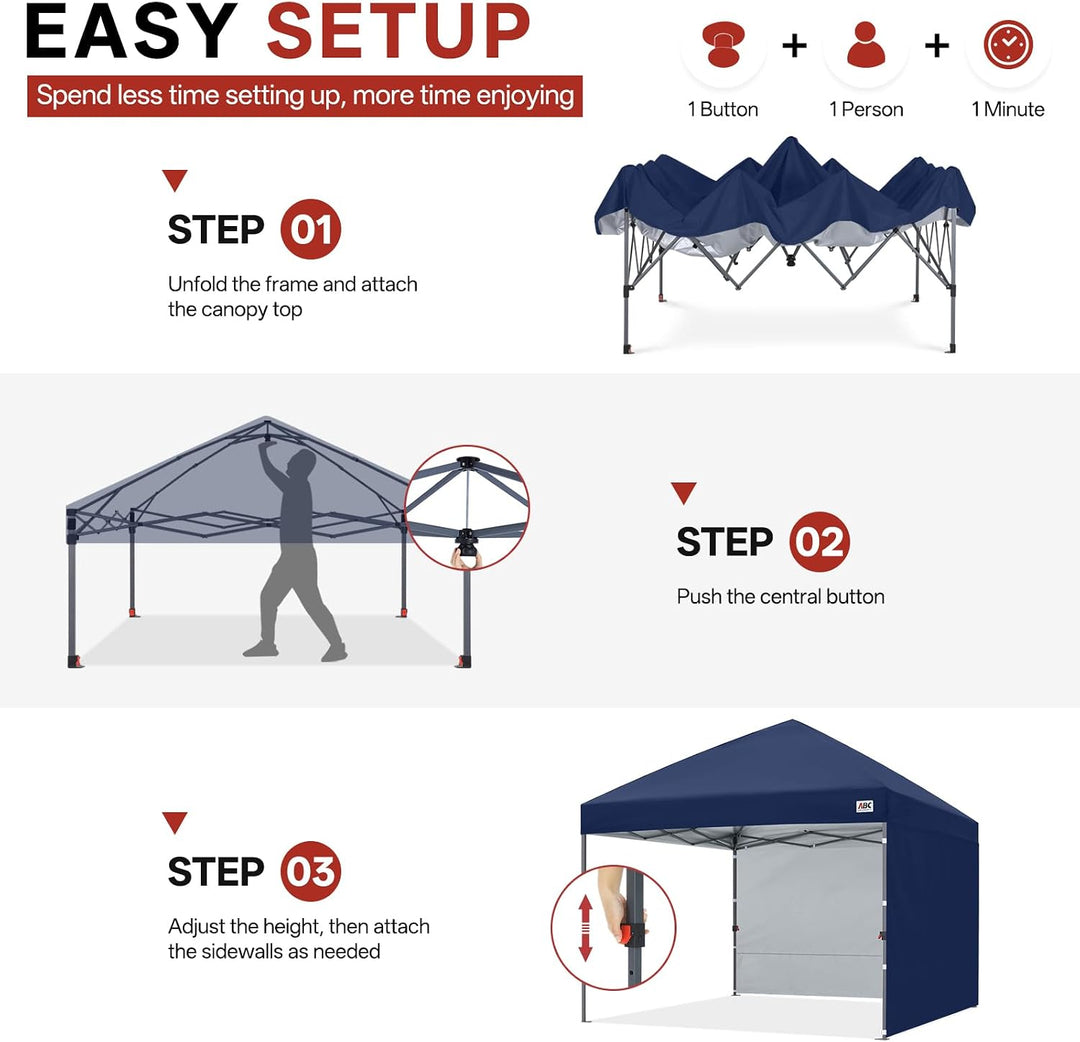 ABCCANOPY Faltpavillon UV50+ mit 2 Seitenwänden, Marine 300 cm | 500D Polyester,wasserdicht, 4 Sands