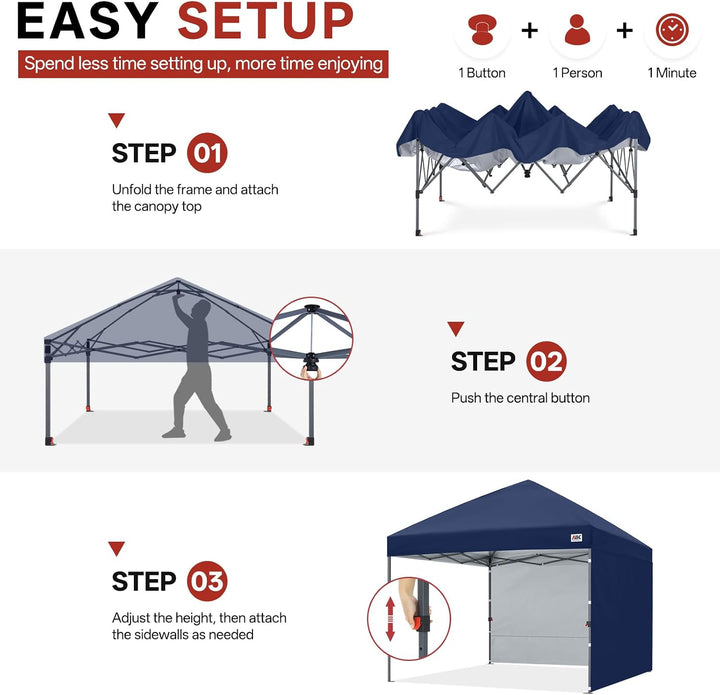 ABCCANOPY Faltpavillon UV50+ mit 2 Seitenwänden, Marine 300 cm | 500D Polyester,wasserdicht, 4 Sands