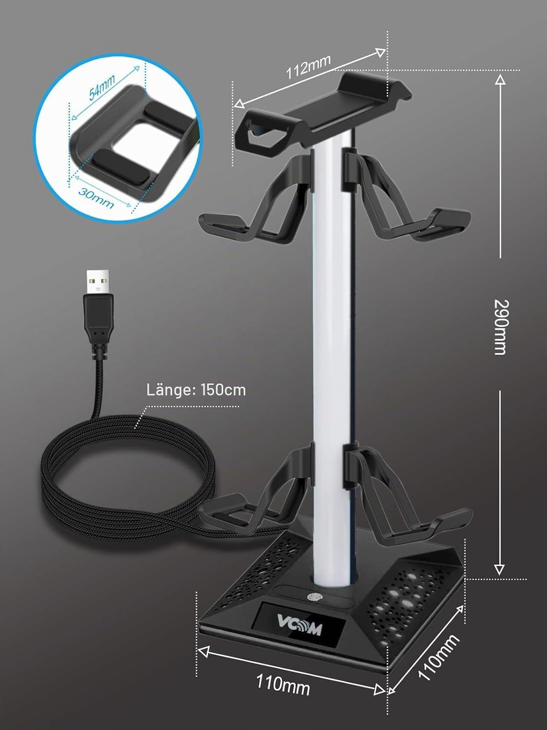 VCOM RGB Headset Halterung mit 2 USB- und 1 Typ-C-Anschluss, Gaming Zubehör Kopfhörer Ständer mit 10