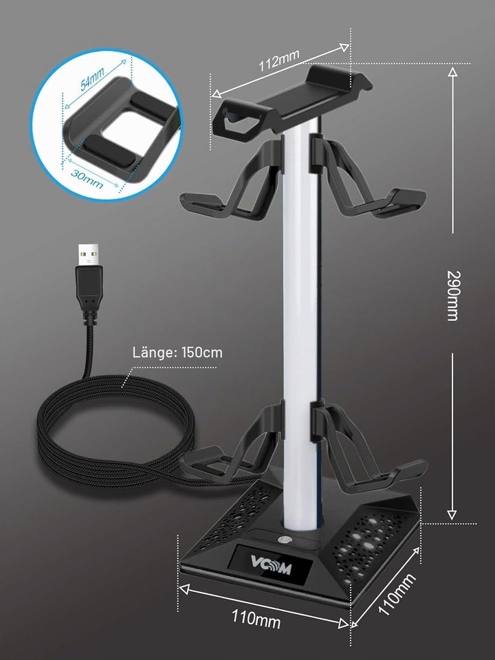 VCOM RGB Headset Halterung mit 2 USB- und 1 Typ-C-Anschluss, Gaming Zubehör Kopfhörer Ständer mit 10