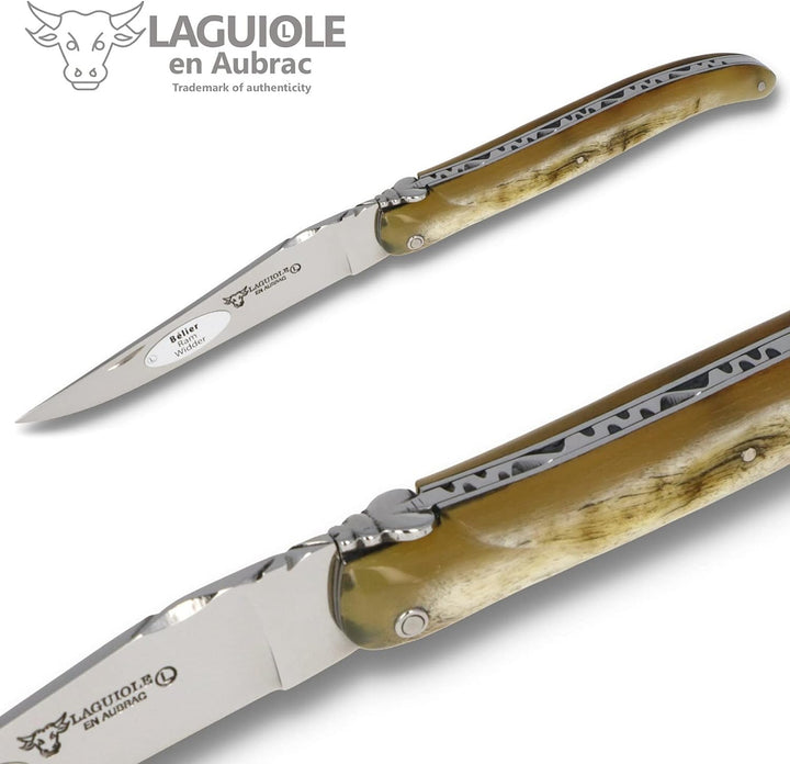 Laguiole en Aubrac Taschenmesser Griff Widderhorn mit Kruste L0512BEIF 12cm Klinge glänzend