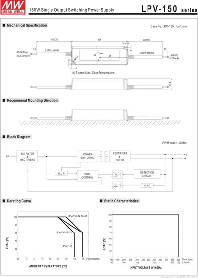 lpv-150 – 24 150 W 24 V 6.3 A, Mean Well, wasserdichte LED Ändern die Stromversorgung, Converter für