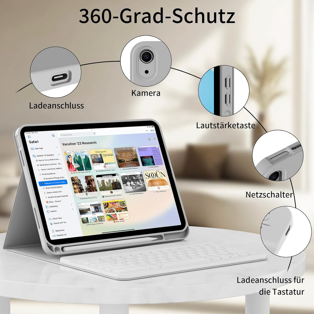ZOPSGYU Hülle mit Tastatur für iPad (A16) 11/10 Generation (2025/2022, 11/10.9 Zoll), Schutzhülle mi