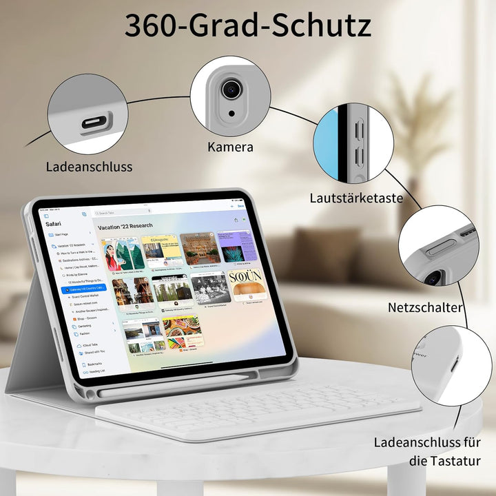 ZOPSGYU Hülle mit Tastatur für iPad (A16) 11/10 Generation (2025/2022, 11/10.9 Zoll), Schutzhülle mi