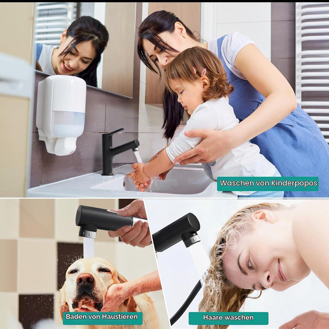 DETBOM Wasserhahn Bad mit Ausziehbar Brause, Armatur Badezimmer mit 2 Strahlarten, Einhebelmischer W