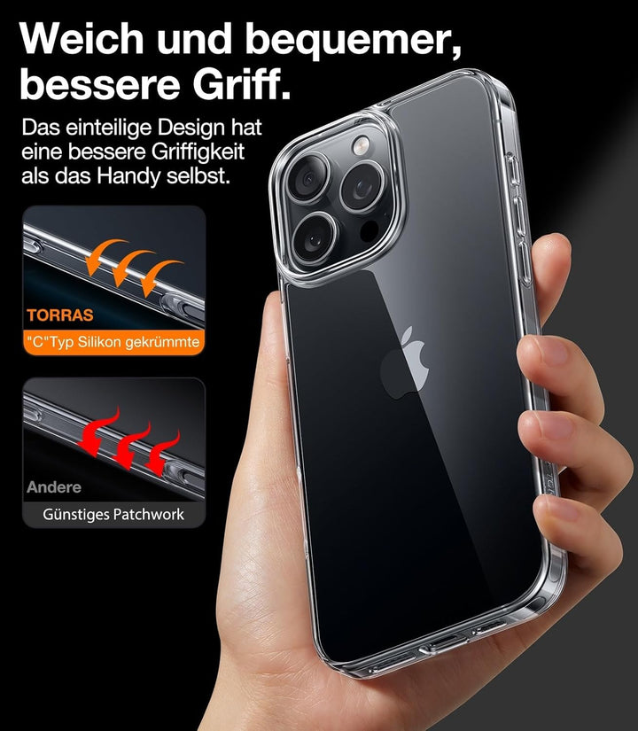 TORRAS Crystal Clear für iPhone 16 Pro Max Hülle 2026 Upgrade [Ultra Dünn & 100% Anti-Vergilbung] Kl