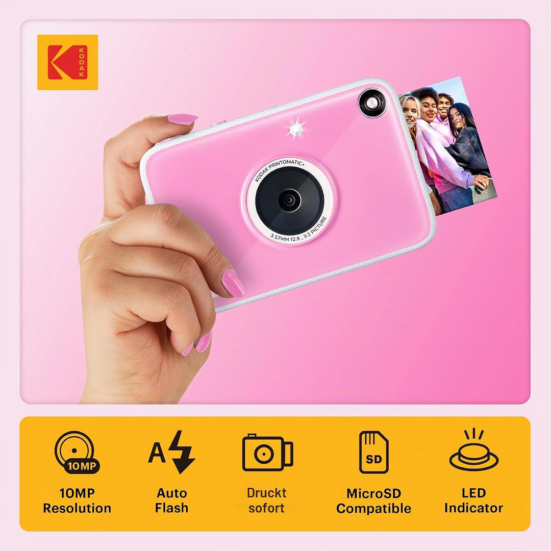 Kodak Printomatic+ Sofortbild Digitalkamera 10MP mit RGB LED, druckt Vollfarb-Fotos auf Zink 2x3” Pa