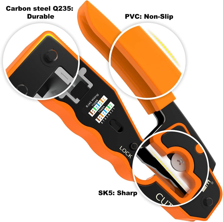 RJ45 Crimpzange Set, Netzwerk Werkzeug Set mit 10 x Cat 7 Cat6A Lan Stecker Pass Through