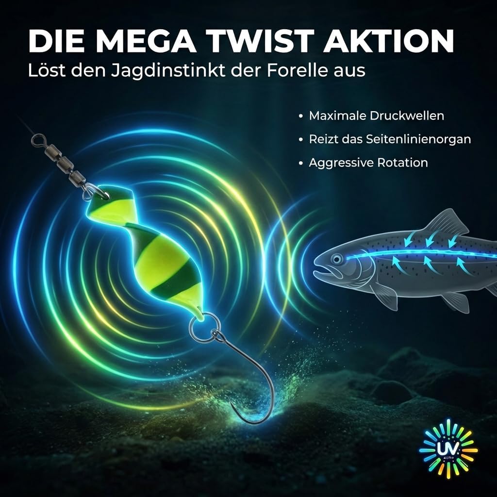 Njord Kalastus Messeneuheit 2024 Spoons Forelle Mega Twist 10 Stück in Spoonbox | Forellen Angeln Sp