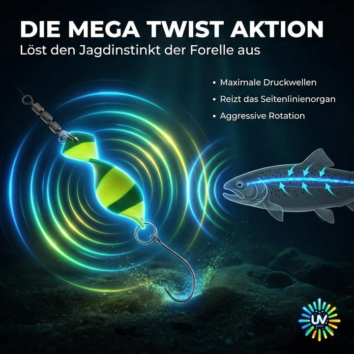 Njord Kalastus Messeneuheit 2024 Spoons Forelle Mega Twist 10 Stück in Spoonbox | Forellen Angeln Sp