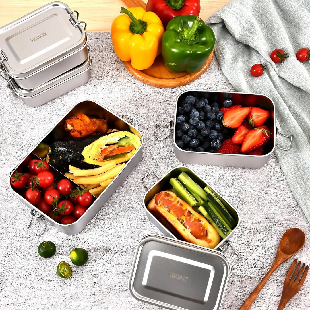 4 Stück Edelstahl-Bento-Box, 550 ml, Metall-Lunchbox, Lebensmittelbehälter, Stahl-Lunchbehälter für