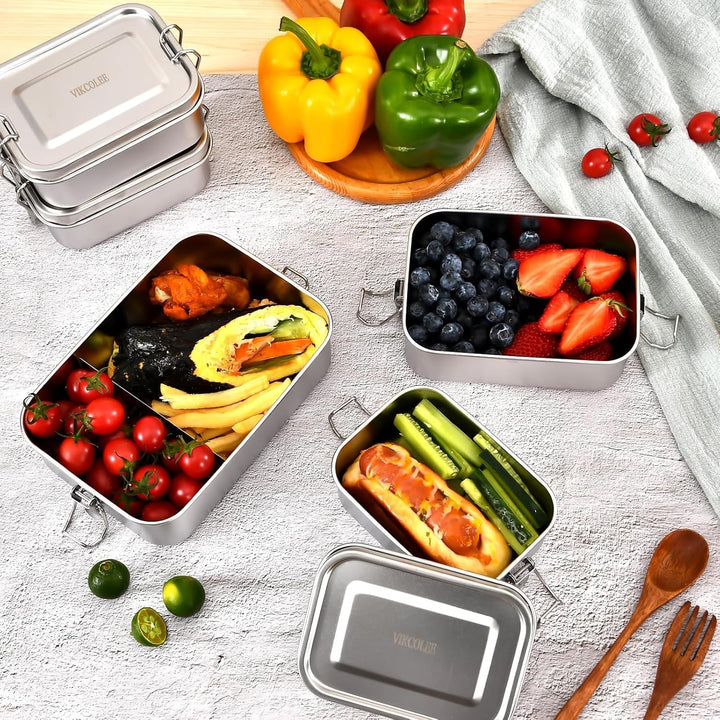 4 Stück Edelstahl-Bento-Box, 550 ml, Metall-Lunchbox, Lebensmittelbehälter, Stahl-Lunchbehälter für