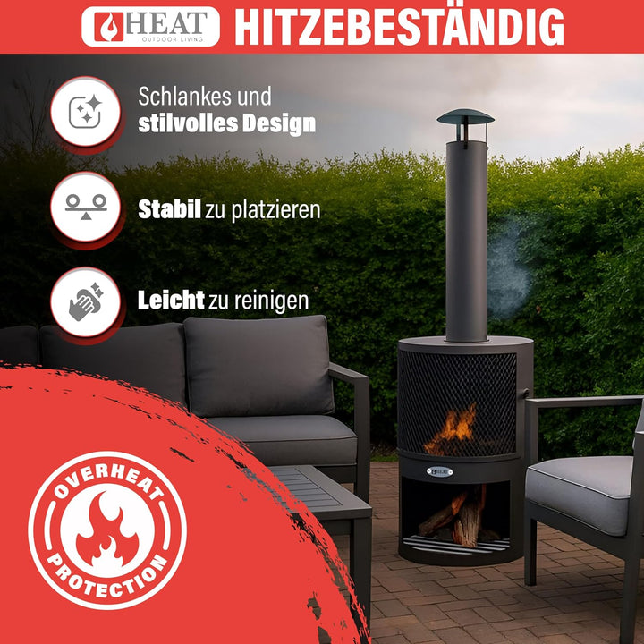 Hamar Gartenkamin Schwarz - Terrassenofen - Feuerstelle für entspannte Abende - Feuersäule Outdoor -