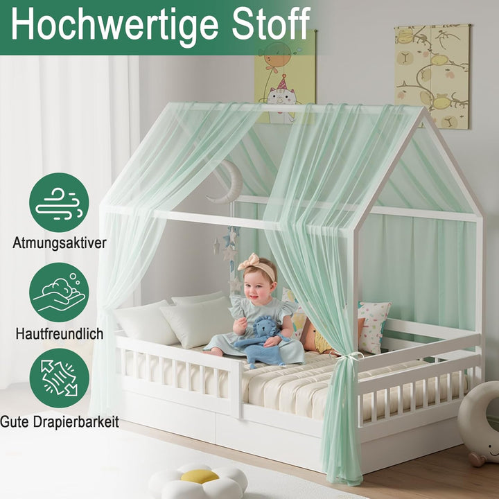 Hausbett Himmel Set, 2 Stück Betthimmel Hausbett für Hausbett Deko, Bett Vorhang für Mädchen Jungen