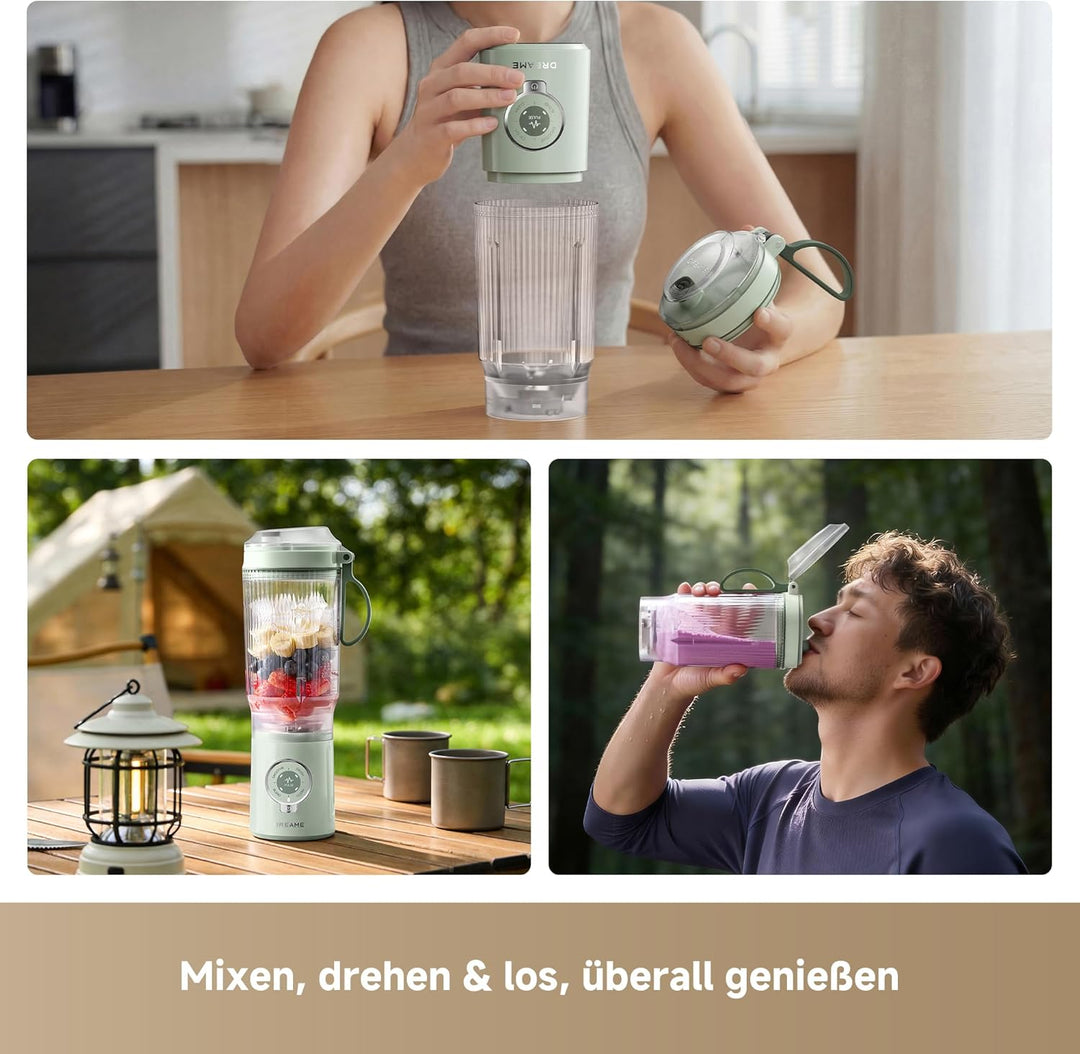 DREAME PortFresh Tragbarer Mixer,Abnehmbares Motorgehäuse, Schnellladen, 880 ml BPA-freier Mixbecher