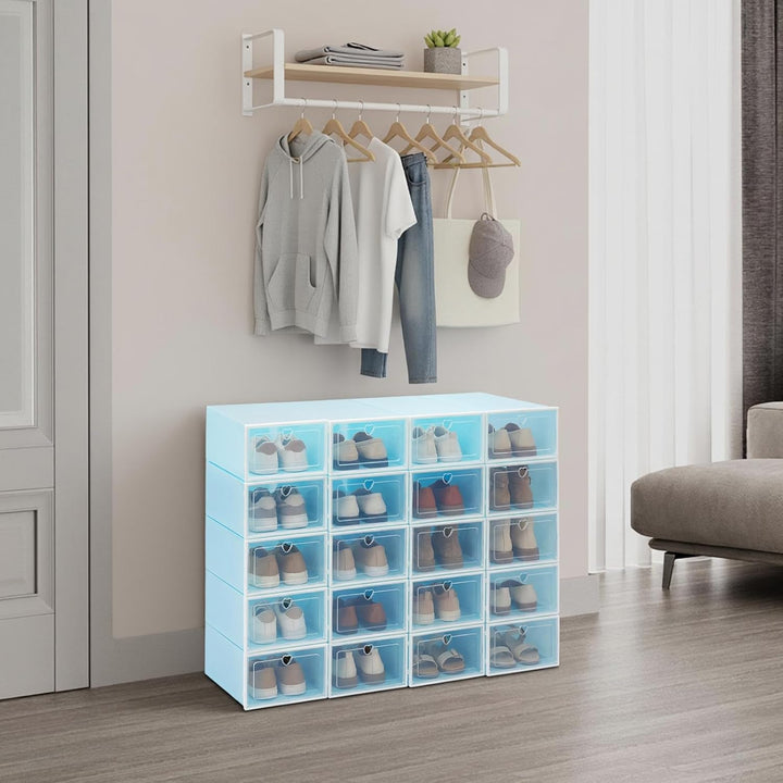Schuhkarton 20er Set – Schuhbox Klappdeckel mit transparentem Fenster, stapelbar für 23×33×14 cm Sne